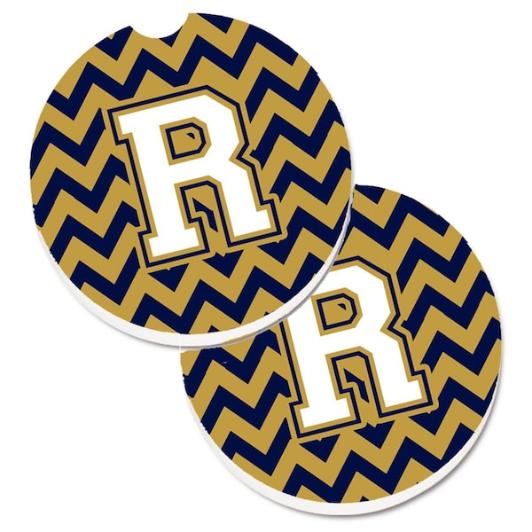Carolines Treasures Letter R Chevron Navy Blue and Gold Set of 2 Cup Holder Car Coaster CJ1057-RCARC - main